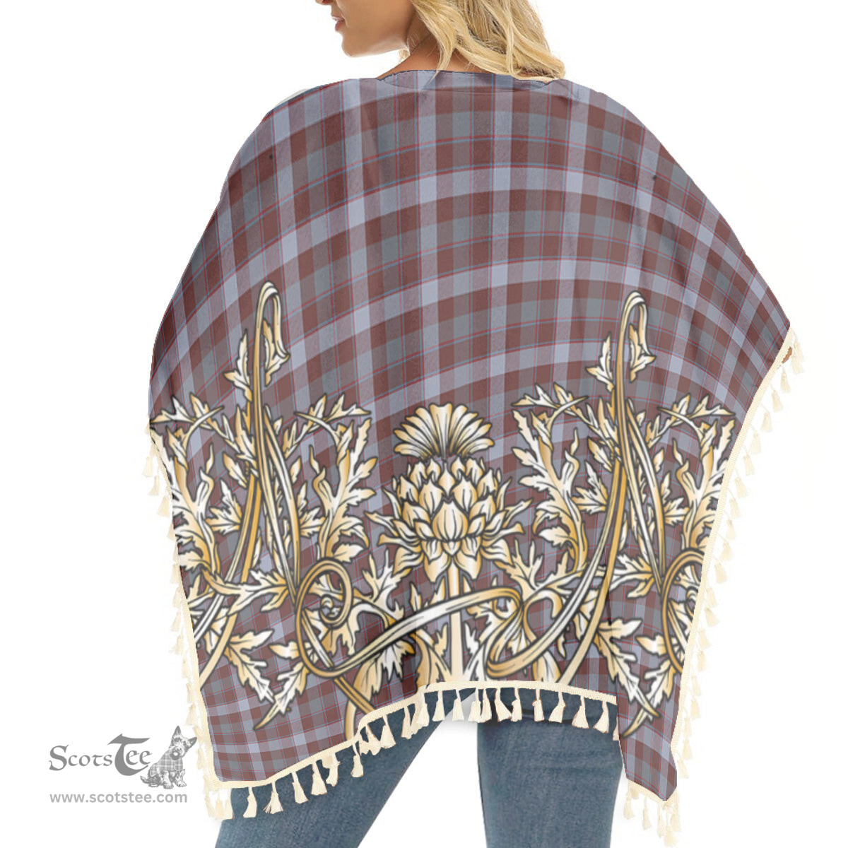 ScotsTee Shop Scottish Jardine of Castlemilk Modern Tartan Scotland Royal Golden Thistle Square Fringed Shawl