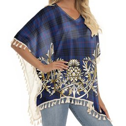 ScotsTee Shop Scottish McCoy Blue Tartan Scotland Royal Golden Thistle Square Fringed Shawl