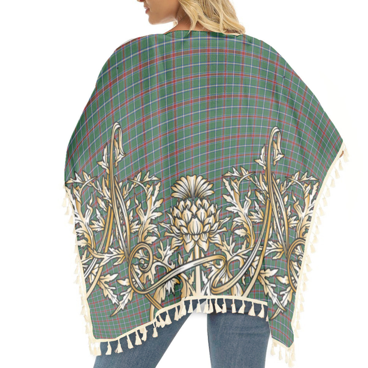 ScotsTee Shop Scottish Spens Fragment Modern Clan Tartan Scotland Royal Golden Thistle Square Fringed Shawl