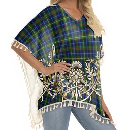 ScotsTee Shop Scottish Smith Modern Tartan Scotland Royal Golden Thistle Square Fringed Shawl
