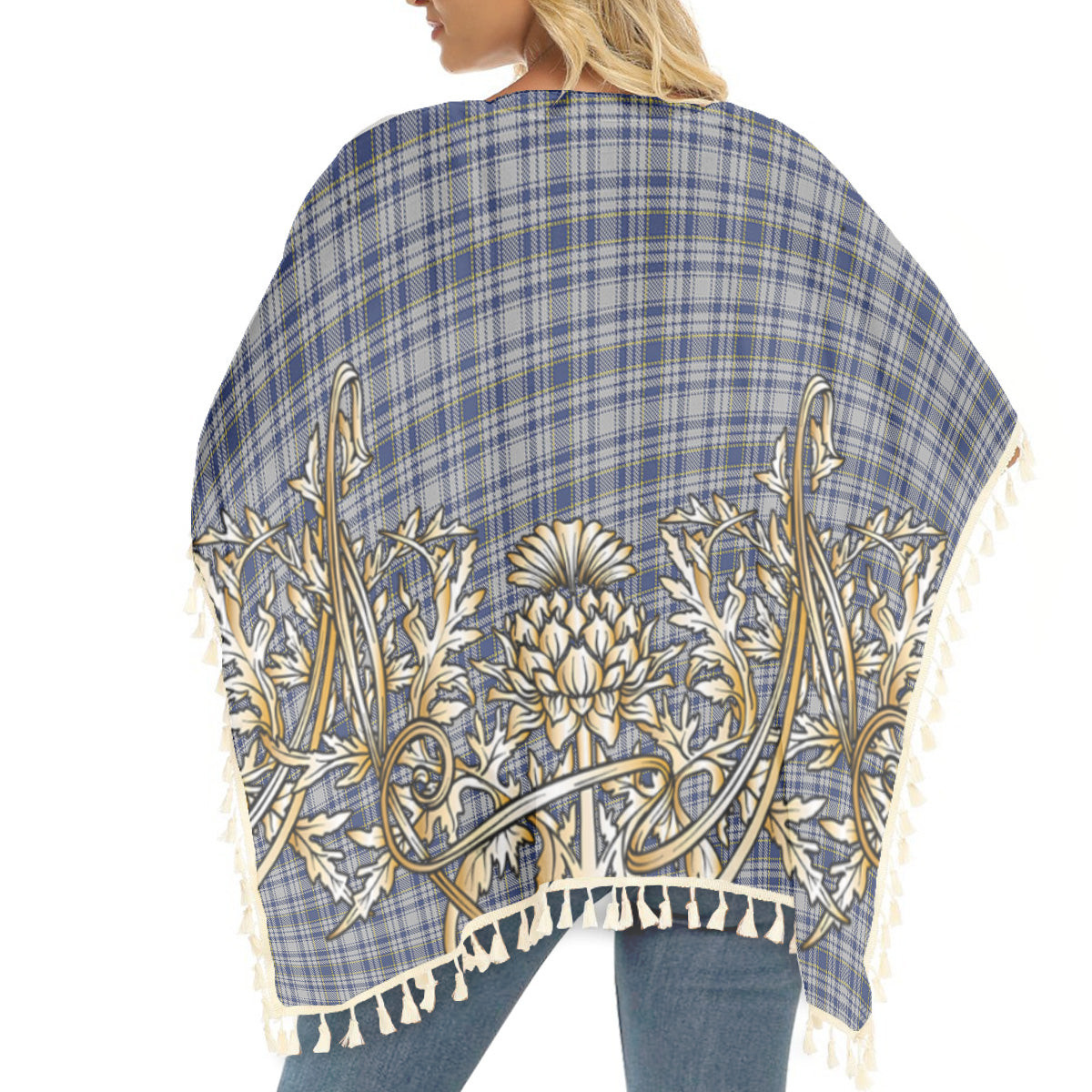 ScotsTee Shop Scottish Yorkshire, The Spirit of Tartan Scotland Royal Golden Thistle Square Fringed Shawl