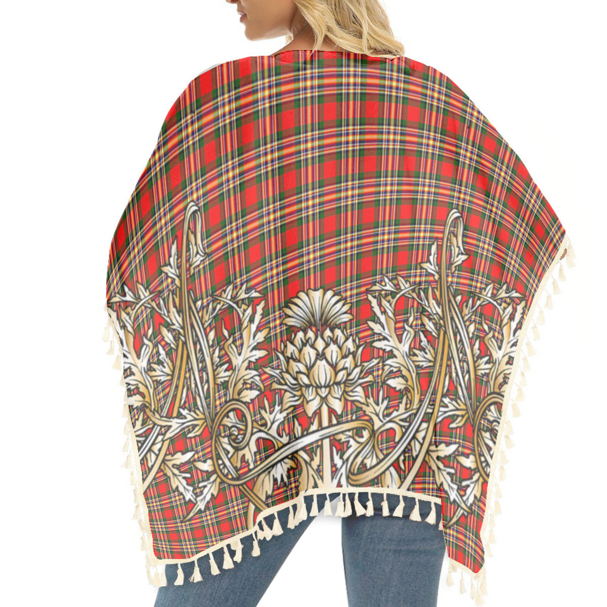 ScotsTee Shop Scottish McGill Modern Tartan Scotland Royal Golden Thistle Square Fringed Shawl