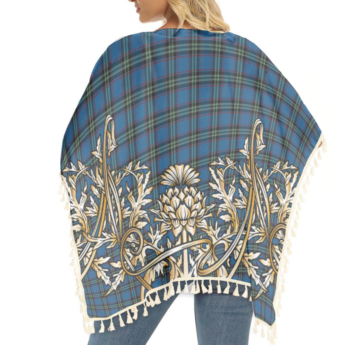 ScotsTee Shop Scottish Parr Tartan Scotland Royal Golden Thistle Square Fringed Shawl