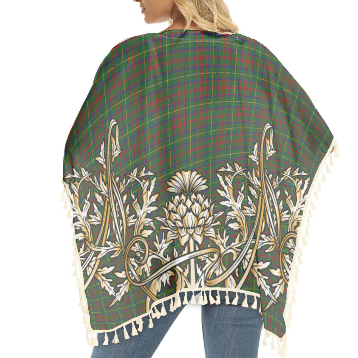 ScotsTee Shop Scottish McKintosh Hunting Tartan Scotland Royal Golden Thistle Square Fringed Shawl