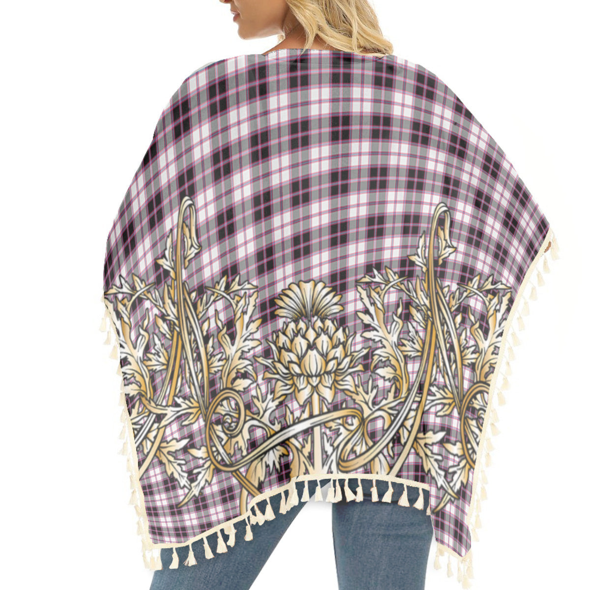 ScotsTee Shop Scottish McPherson Hunting Modern Tartan Scotland Royal Golden Thistle Square Fringed Shawl