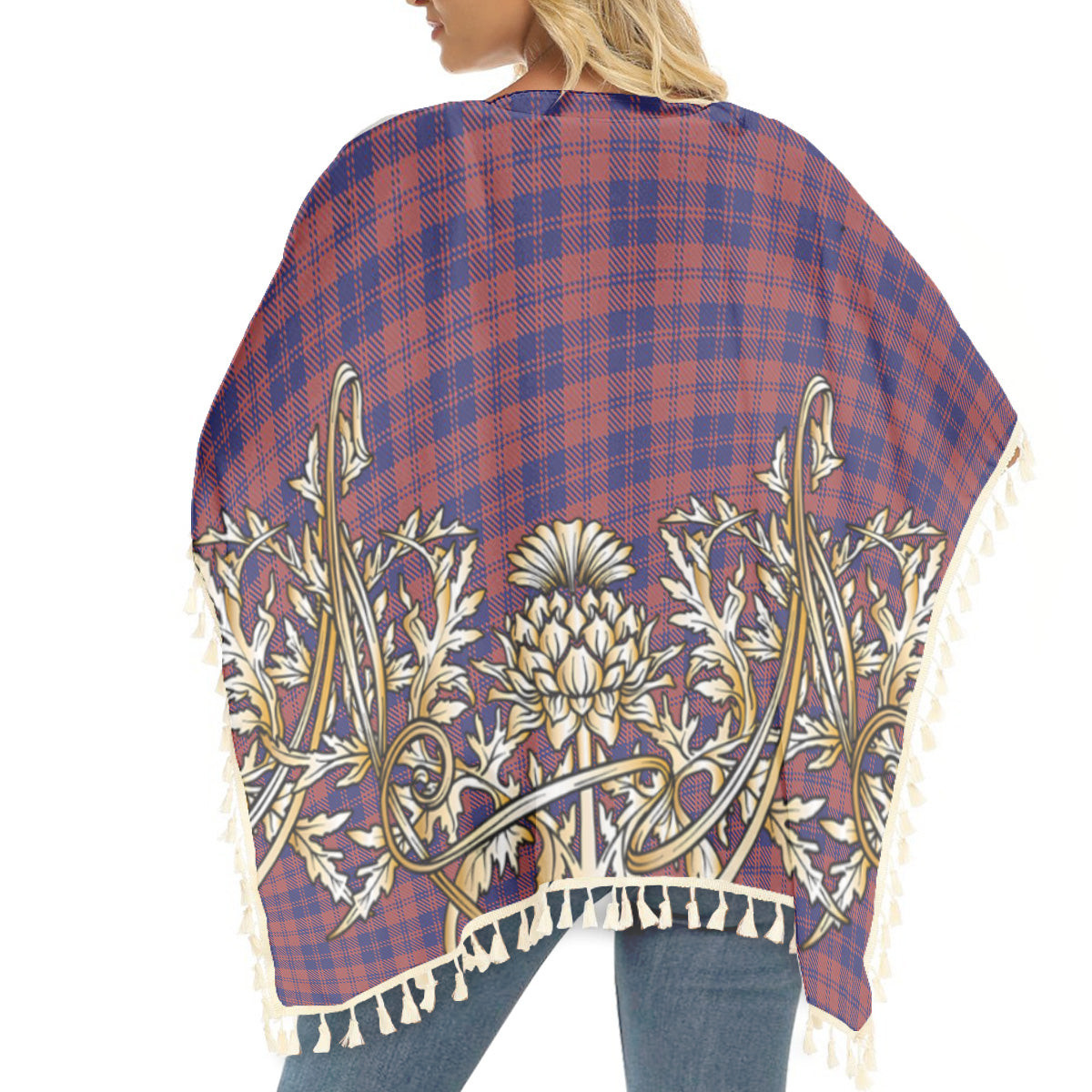 ScotsTee Shop Scottish MacGregor of Glengyle Tartan Scotland Royal Golden Thistle Square Fringed Shawl
