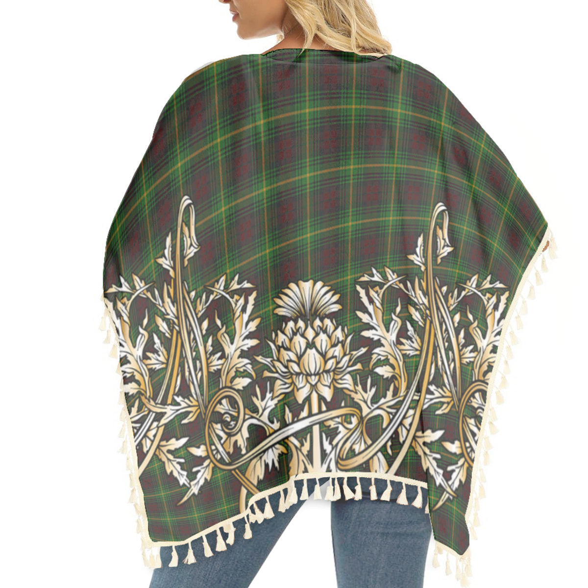 ScotsTee Shop Scottish Martin Tartan Scotland Royal Golden Thistle Square Fringed Shawl