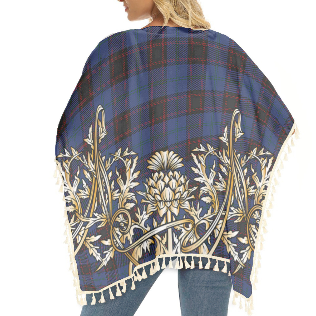 ScotsTee Shop Scottish Hume Tartan Scotland Royal Golden Thistle Square Fringed Shawl