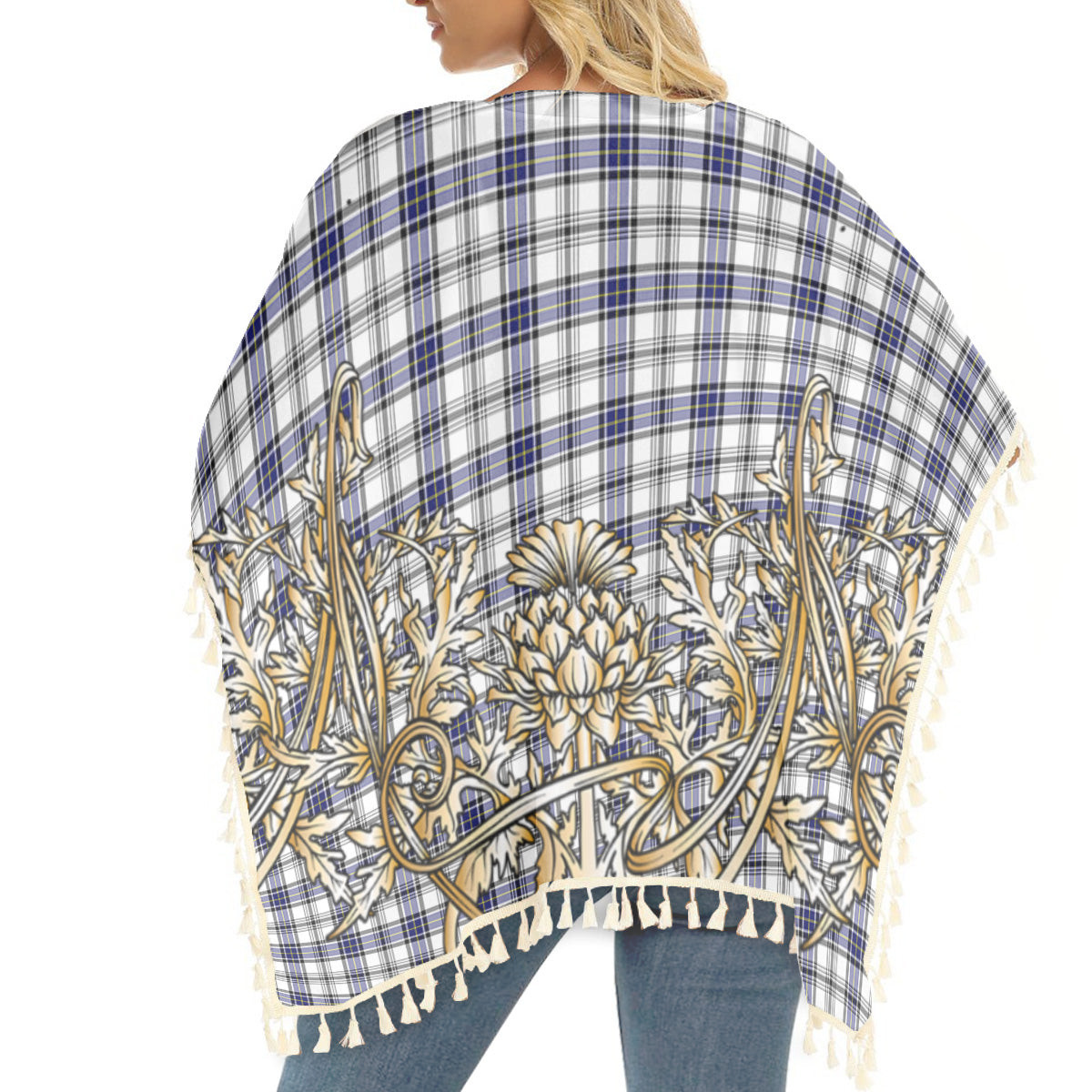 ScotsTee Shop Scottish Hannay SC Tartan Scotland Royal Golden Thistle Square Fringed Shawl