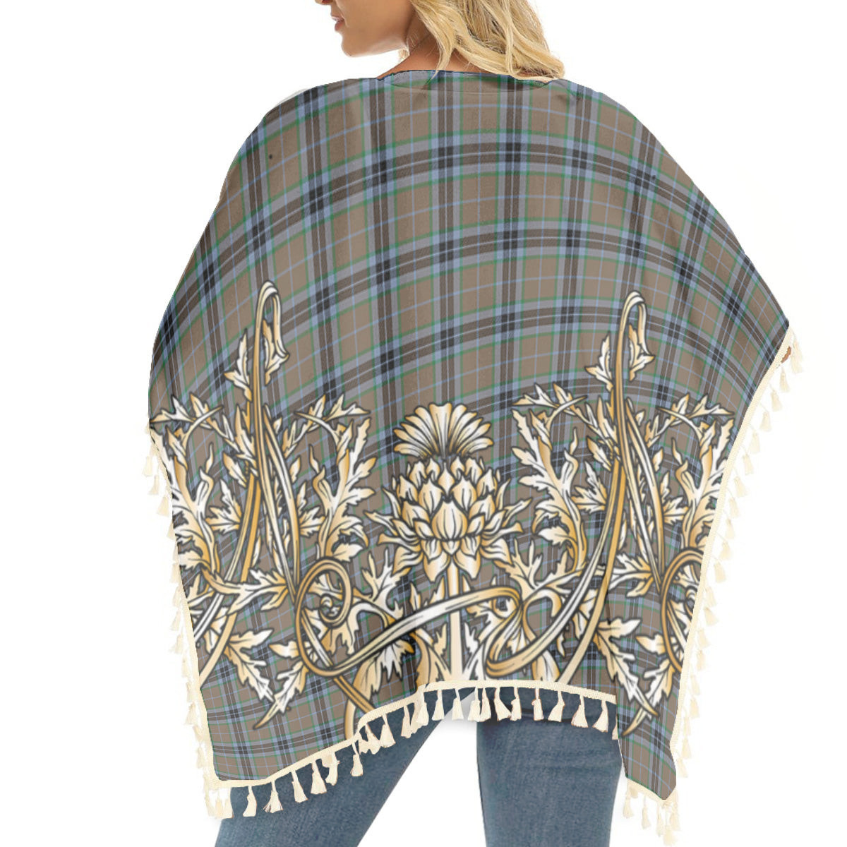 ScotsTee Shop Scottish McTavish Hunting Ancient Tartan Scotland Royal Golden Thistle Square Fringed Shawl