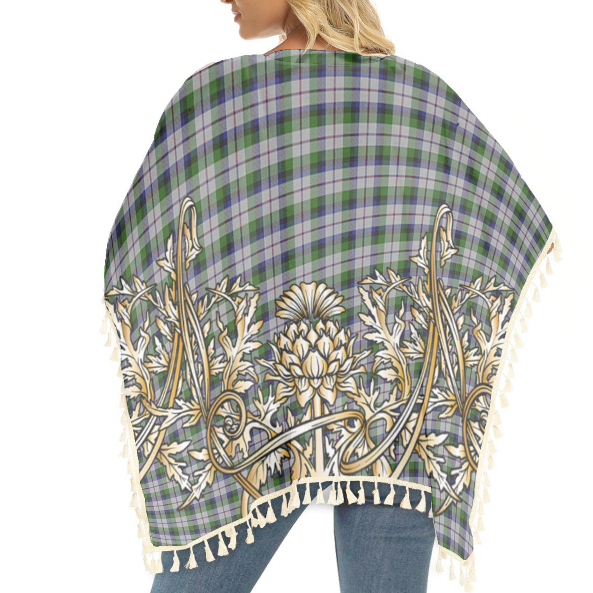 ScotsTee Shop Scottish McNaughton Dress Tartan Scotland Royal Golden Thistle Square Fringed Shawl