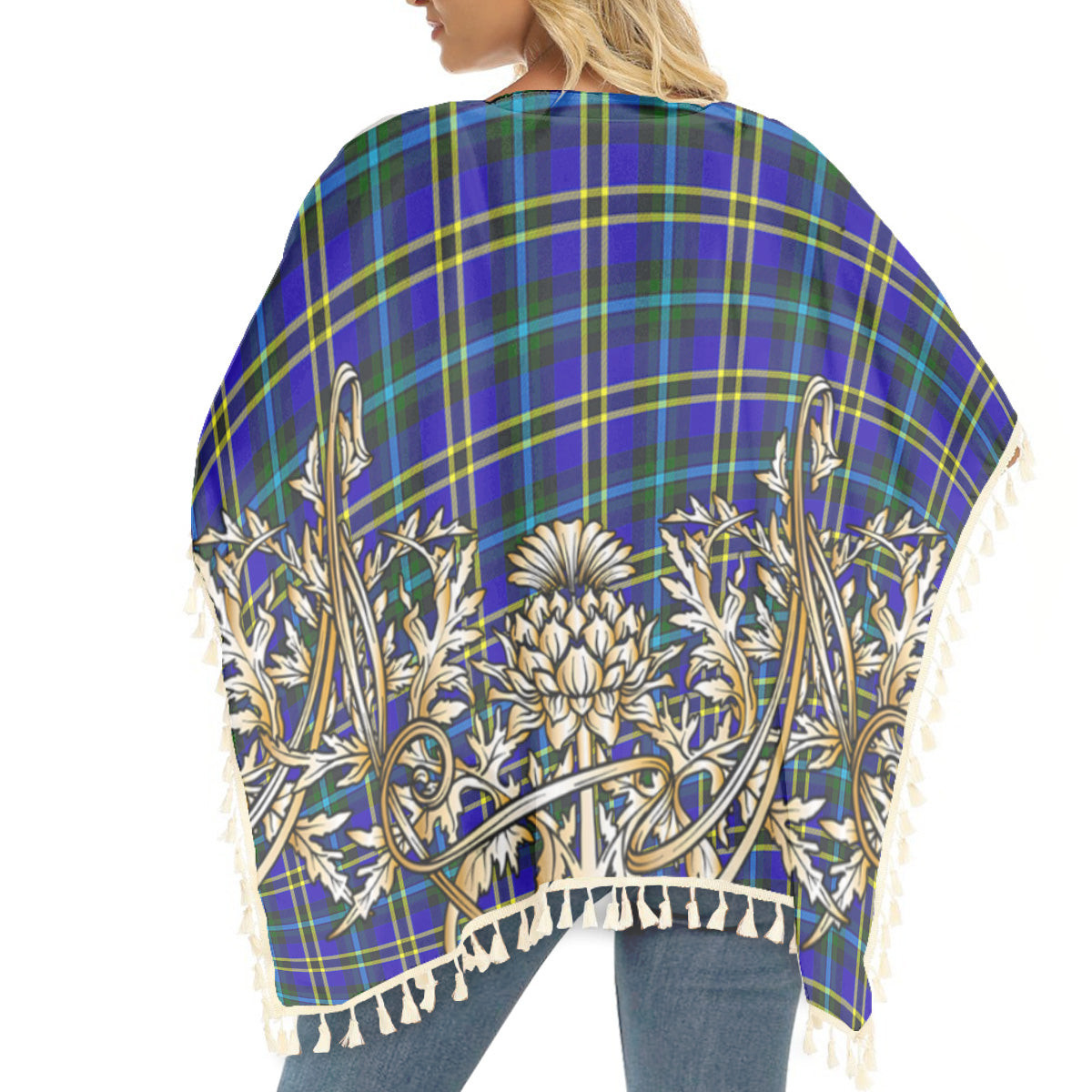 ScotsTee Shop Scottish Hope Modern Tartan Scotland Royal Golden Thistle Square Fringed Shawl