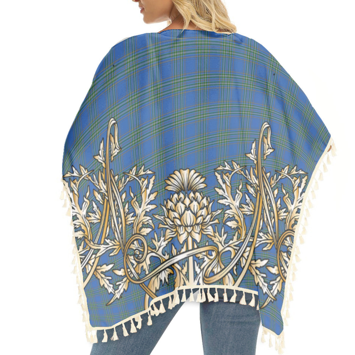 ScotsTee Shop Scottish Dallas Tartan Scotland Royal Golden Thistle Square Fringed Shawl