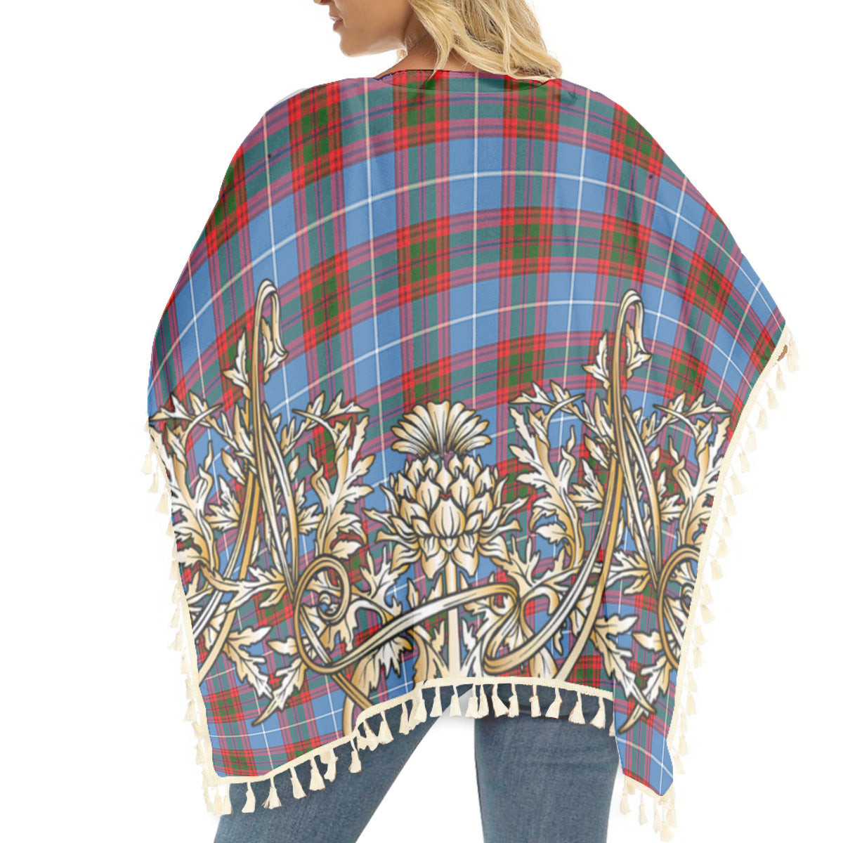 ScotsTee Shop Scottish Pennycook Tartan Scotland Royal Golden Thistle Square Fringed Shawl