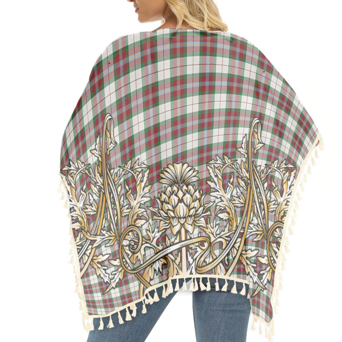 ScotsTee Shop Scottish McLean Dress Ancient Tartan Scotland Royal Golden Thistle Square Fringed Shawl