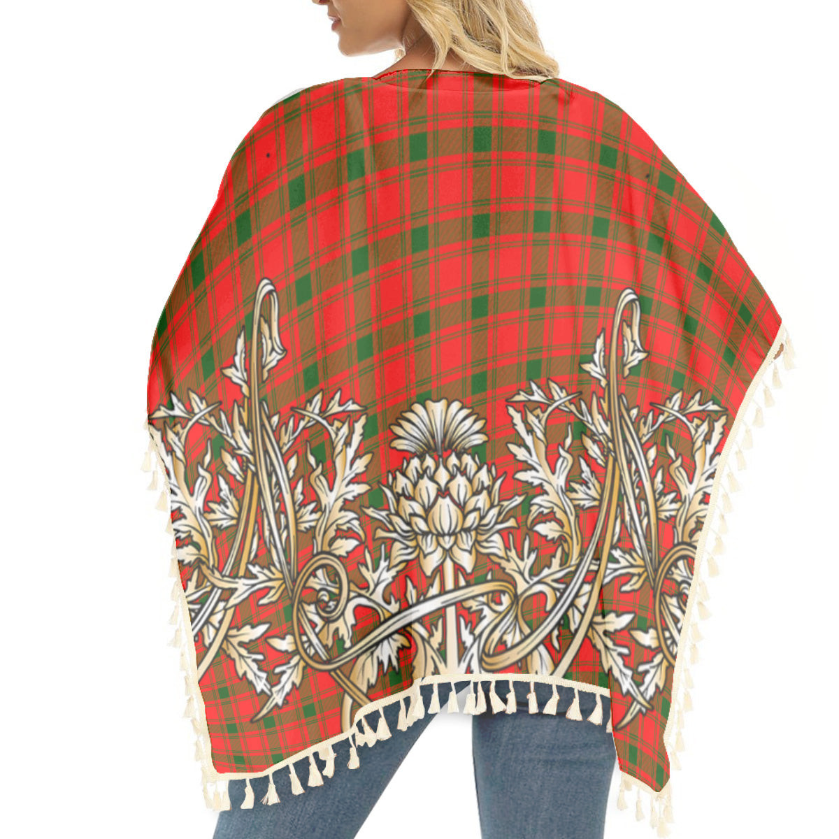 ScotsTee Shop Scottish McQueary Modern Tartan Scotland Royal Golden Thistle Square Fringed Shawl