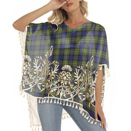 ScotsTee Shop Scottish MacLaren Modern Tartan Scotland Royal Golden Thistle Square Fringed Shawl