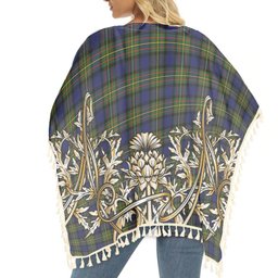 ScotsTee Shop Scottish MacLaren Modern Tartan Scotland Royal Golden Thistle Square Fringed Shawl