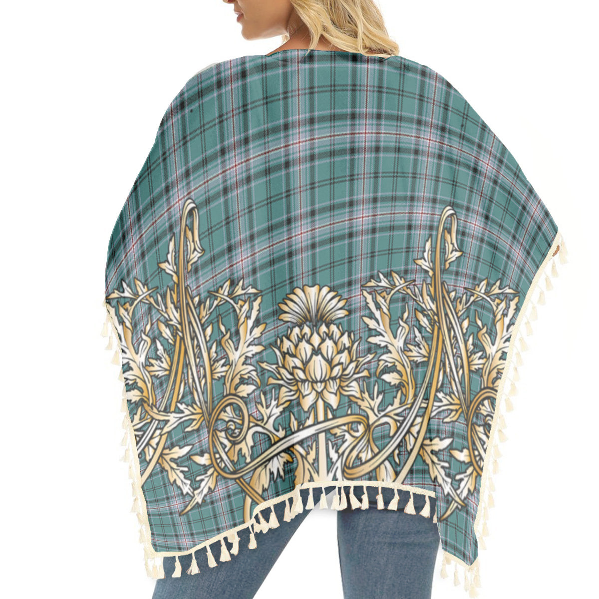 ScotsTee Shop Scottish Kelly of Sleat Hunting Modern Tartan Scotland Royal Golden Thistle Square Fringed Shawl