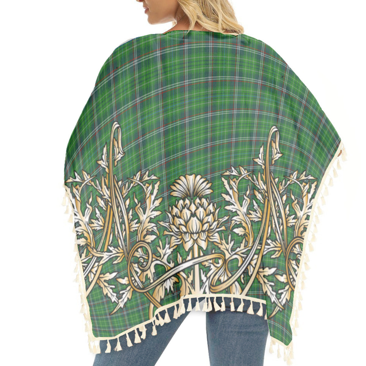 ScotsTee Shop Scottish Toshach Tartan Scotland Royal Golden Thistle Square Fringed Shawl