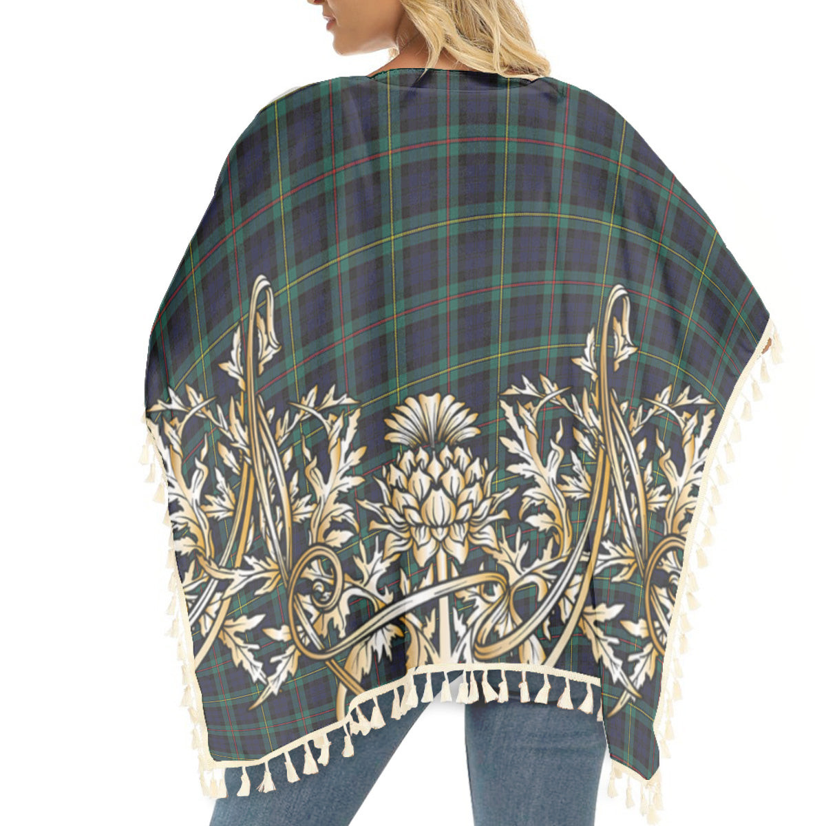 ScotsTee Shop Scottish McEwan Modern Tartan Scotland Royal Golden Thistle Square Fringed Shawl