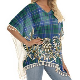 ScotsTee Shop Scottish Wishart Hunting Modern Clan Tartan Scotland Royal Golden Thistle Square Fringed Shawl