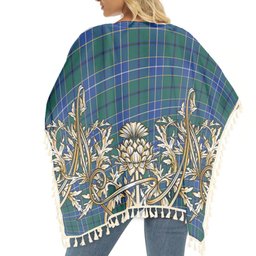 ScotsTee Shop Scottish Wishart Hunting Modern Clan Tartan Scotland Royal Golden Thistle Square Fringed Shawl