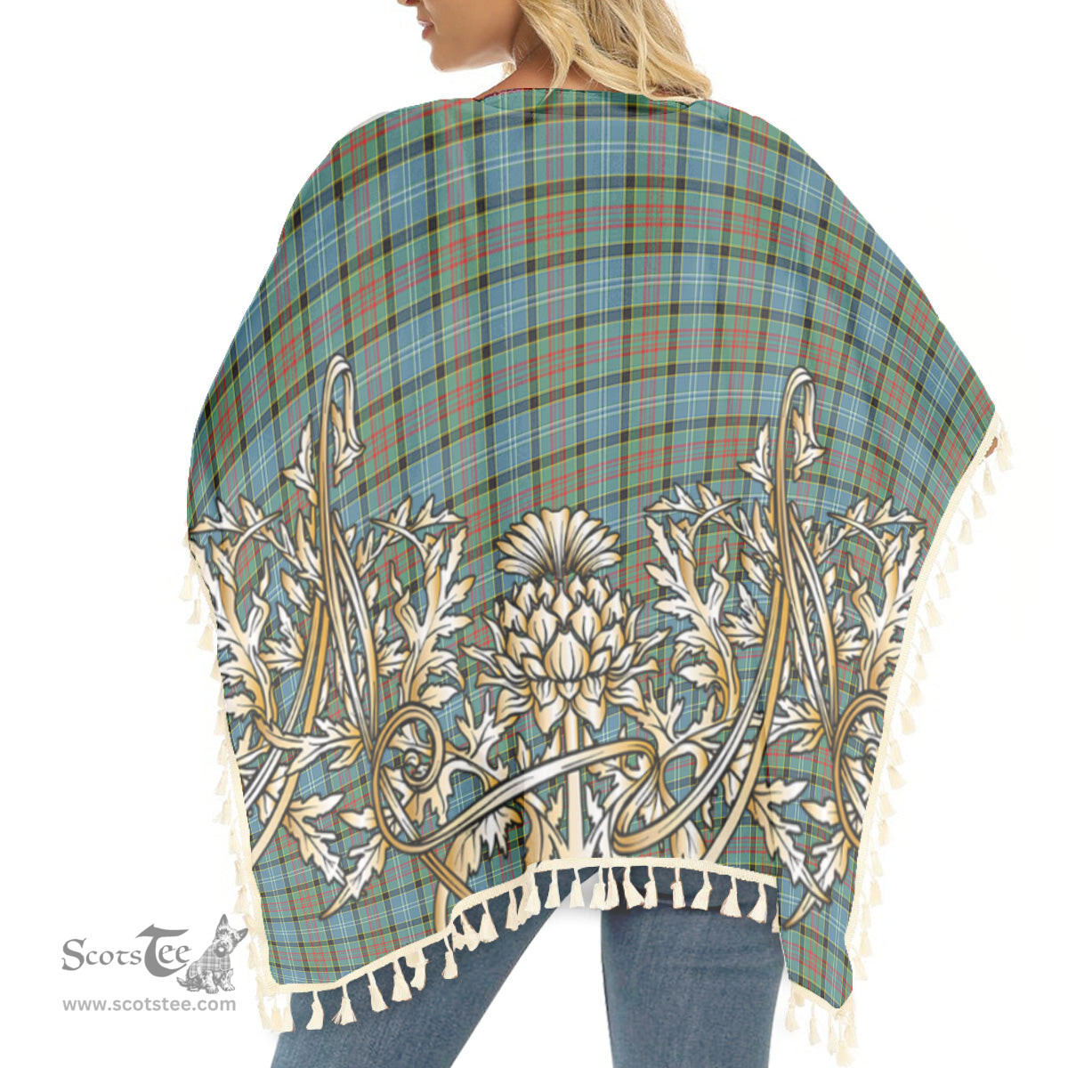 ScotsTee Shop Scottish Porterfield Tartan Scotland Royal Golden Thistle Square Fringed Shawl