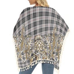 ScotsTee Shop Scottish MacPherson of Cluny Black and White Tartan Scotland Royal Golden Thistle Square Fringed Shawl