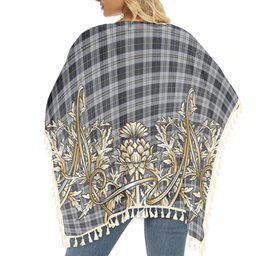 ScotsTee Shop Scottish Menzies Black Dress Tartan Scotland Royal Golden Thistle Square Fringed Shawl