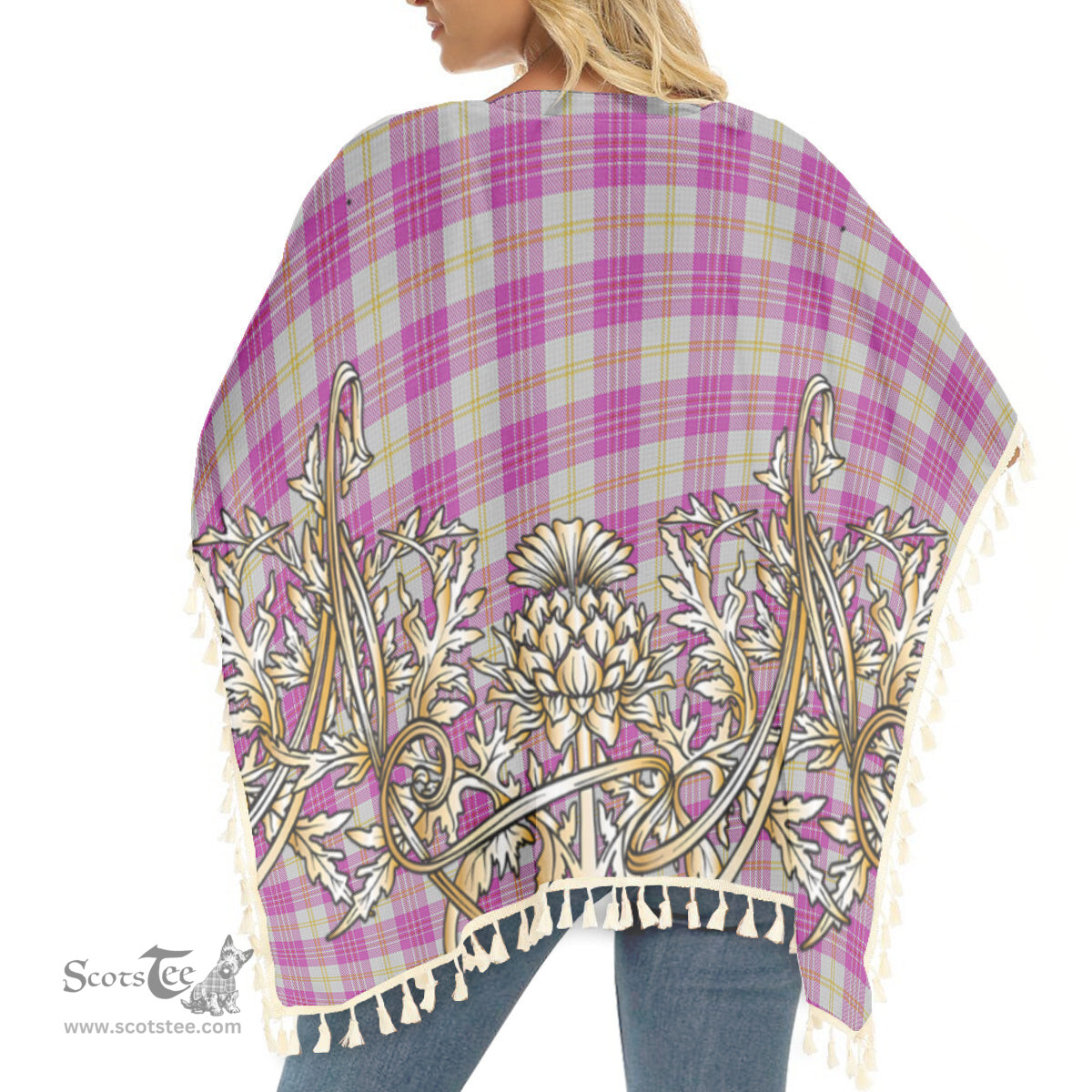 ScotsTee Shop Scottish Yair Dance Tartan Scotland Royal Golden Thistle Square Fringed Shawl