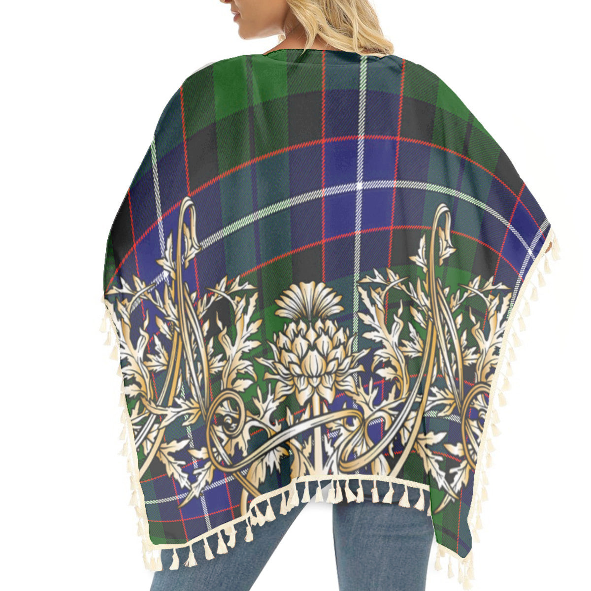 ScotsTee Shop Scottish Russell SC Tartan Scotland Royal Golden Thistle Square Fringed Shawl