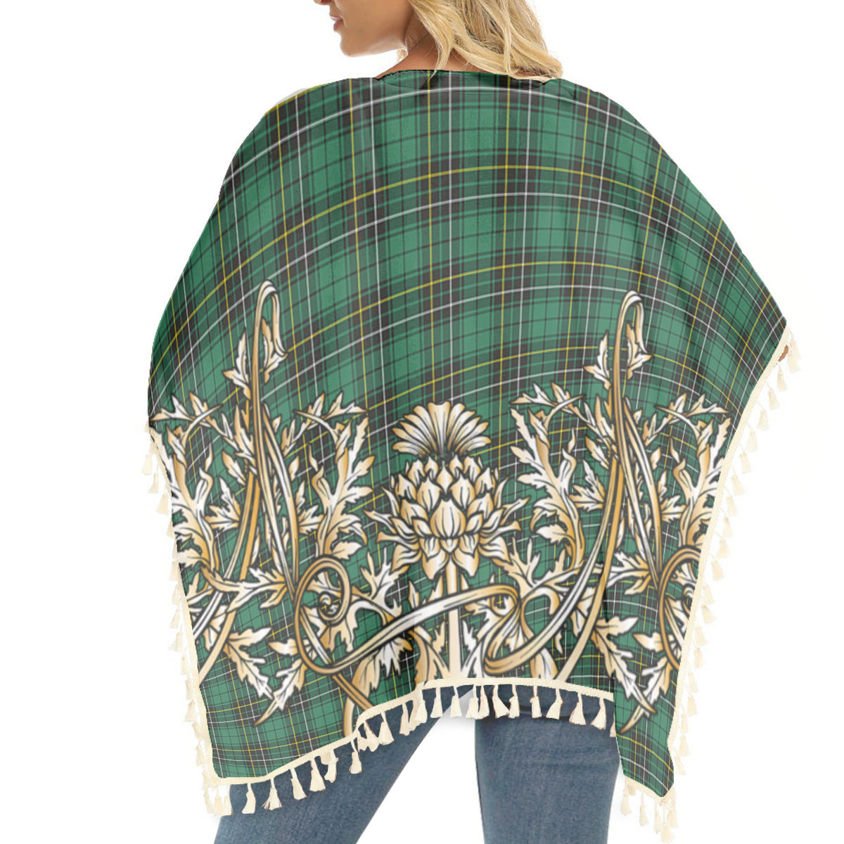 ScotsTee Shop Scottish MacAlpine Ancient Tartan Scotland Royal Golden Thistle Square Fringed Shawl