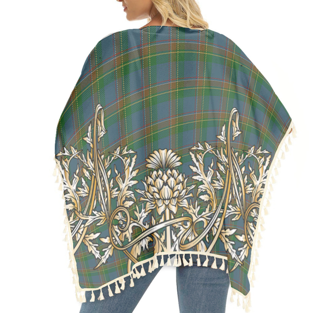 ScotsTee Shop Scottish Yorkland Tartan Scotland Royal Golden Thistle Square Fringed Shawl
