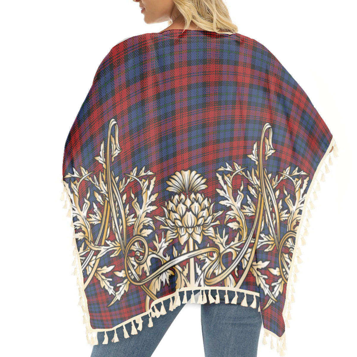 ScotsTee Shop Scottish MacLachlan 2 Tartan Scotland Royal Golden Thistle Square Fringed Shawl