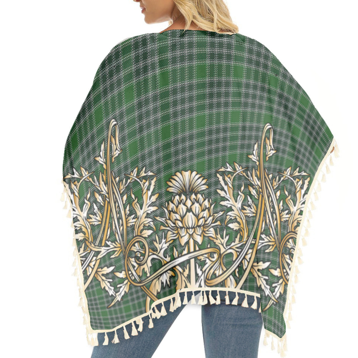 ScotsTee Shop Scottish MacDonald Lord of the Isles Hunting Tartan Scotland Royal Golden Thistle Square Fringed Shawl