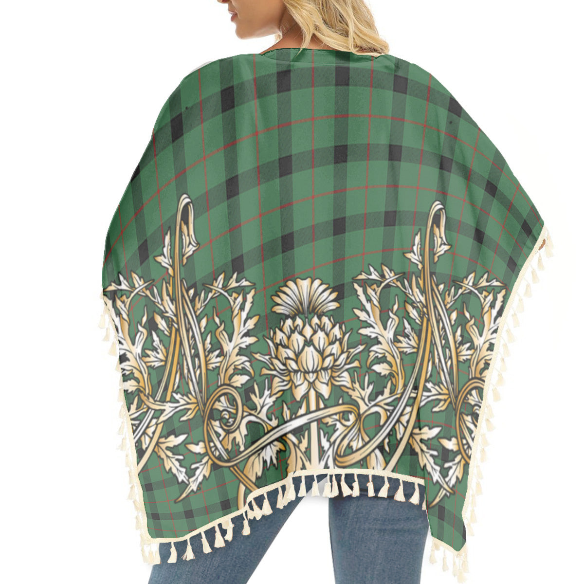 ScotsTee Shop Scottish Kincaid Modern Tartan Scotland Royal Golden Thistle Square Fringed Shawl