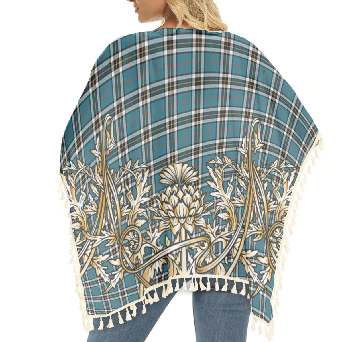 ScotsTee Shop Scottish McTavish Dress Ancient Tartan Scotland Royal Golden Thistle Square Fringed Shawl