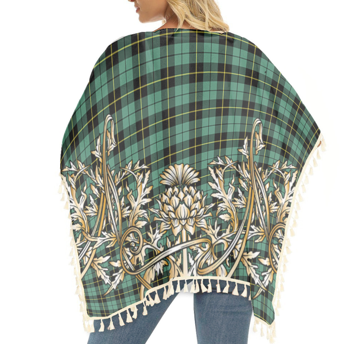 ScotsTee Shop Scottish Wallace Hunting Ancient Tartan Scotland Royal Golden Thistle Square Fringed Shawl