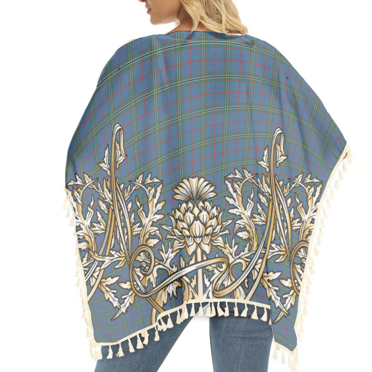 ScotsTee Shop Scottish Norris (Norreys) Modern Tartan Scotland Royal Golden Thistle Square Fringed Shawl