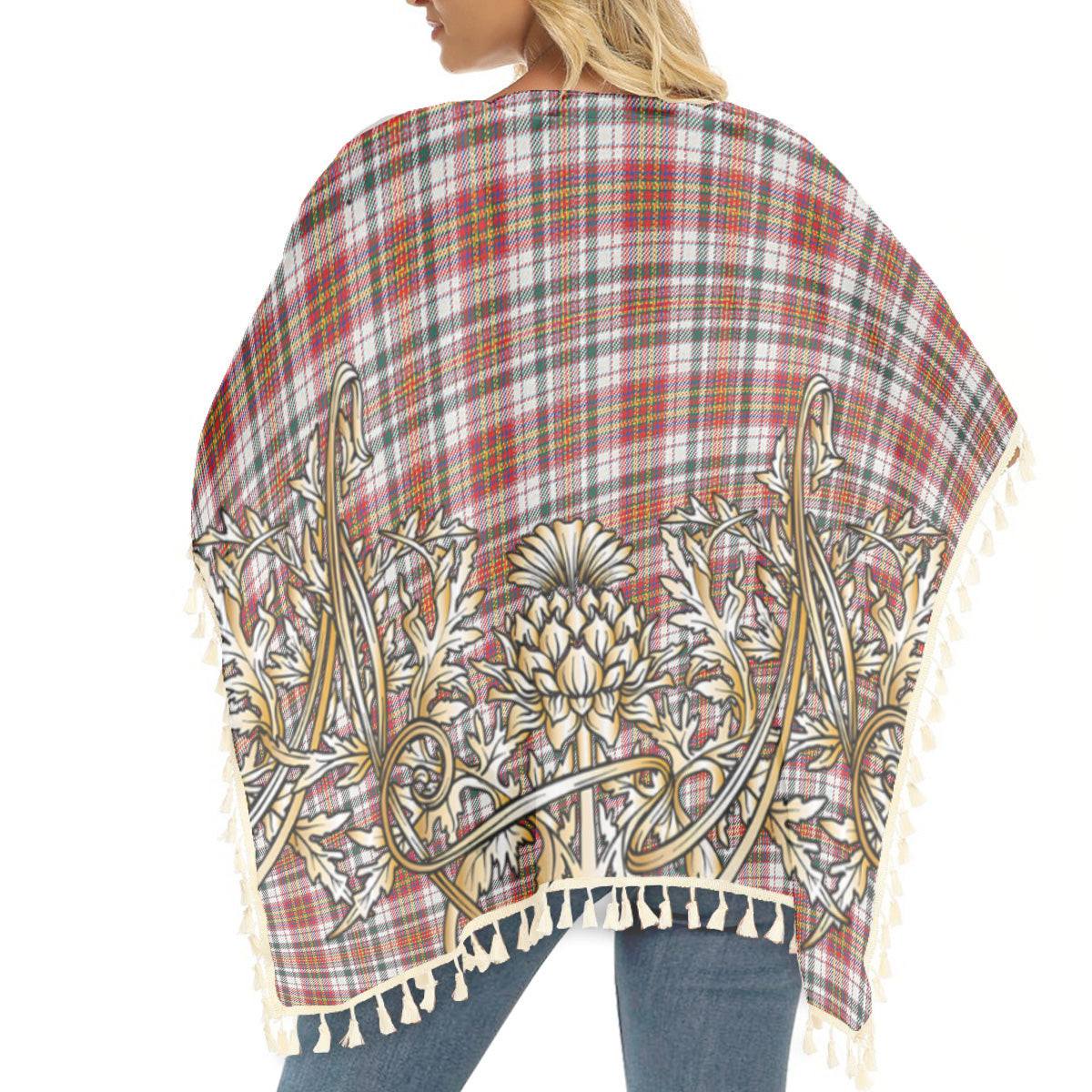 ScotsTee Shop Scottish McAlister Dress Modern Tartan Scotland Royal Golden Thistle Square Fringed Shawl