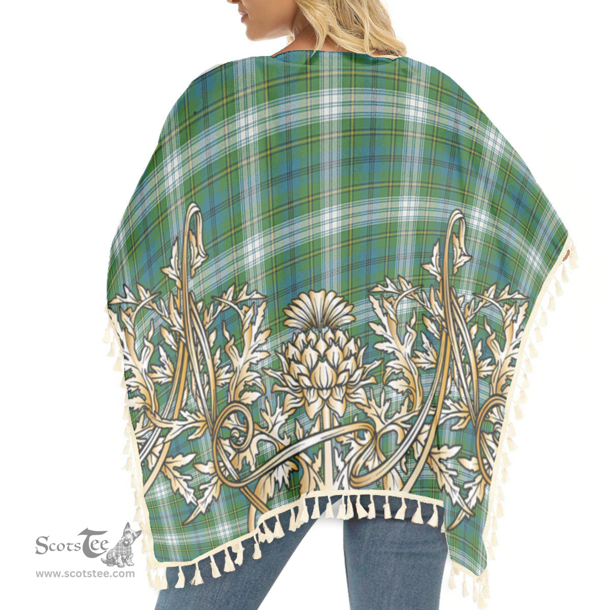 ScotsTee Shop Scottish Johnstone Dress Ancient Tartan Scotland Royal Golden Thistle Square Fringed Shawl