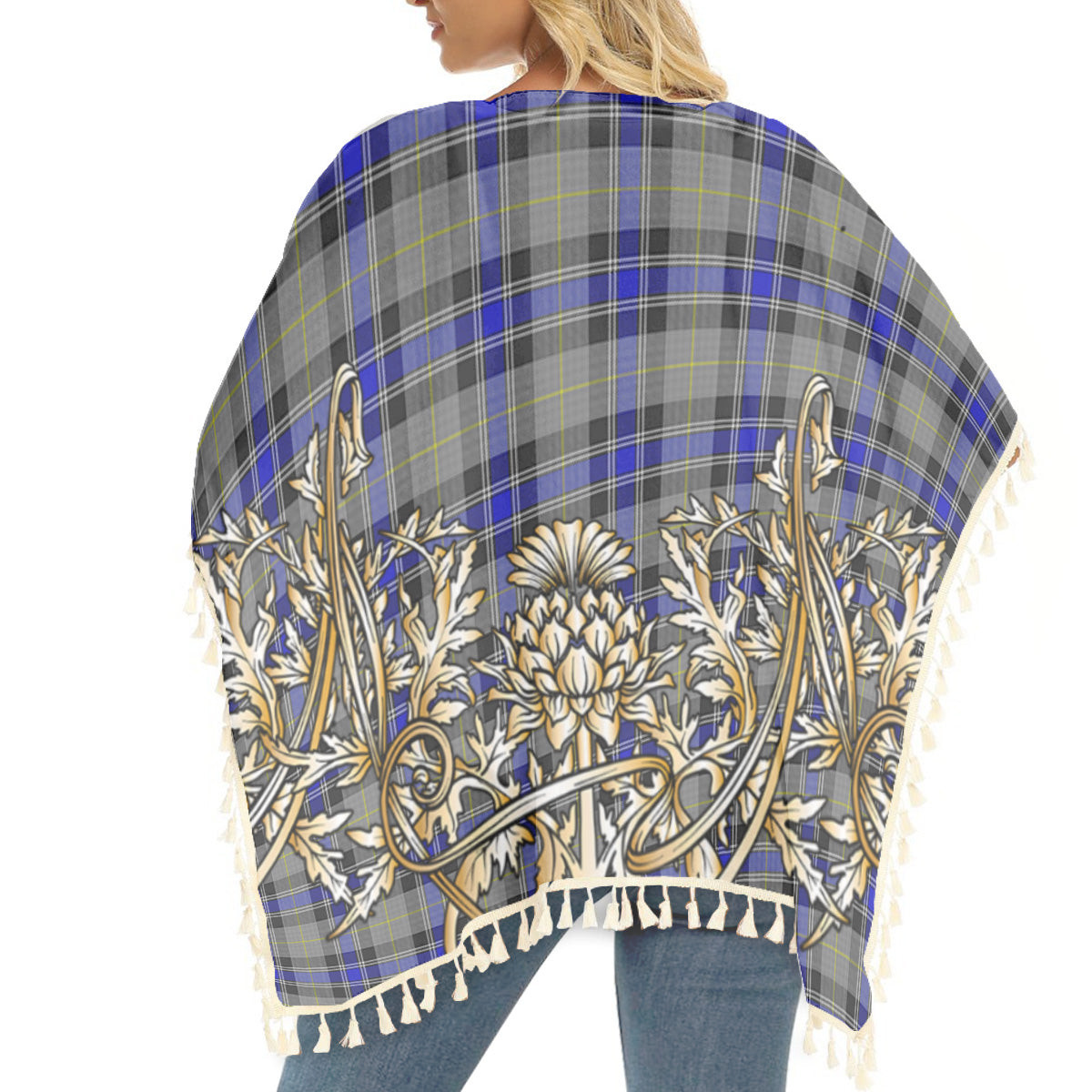 ScotsTee Shop Scottish Sneddon, Jonathan Taylor Tartan Scotland Royal Golden Thistle Square Fringed Shawl