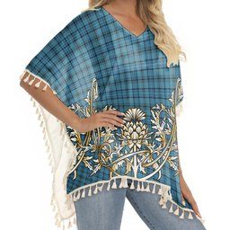 ScotsTee Shop Scottish Hannay Blue Ancient Tartan Scotland Royal Golden Thistle Square Fringed Shawl