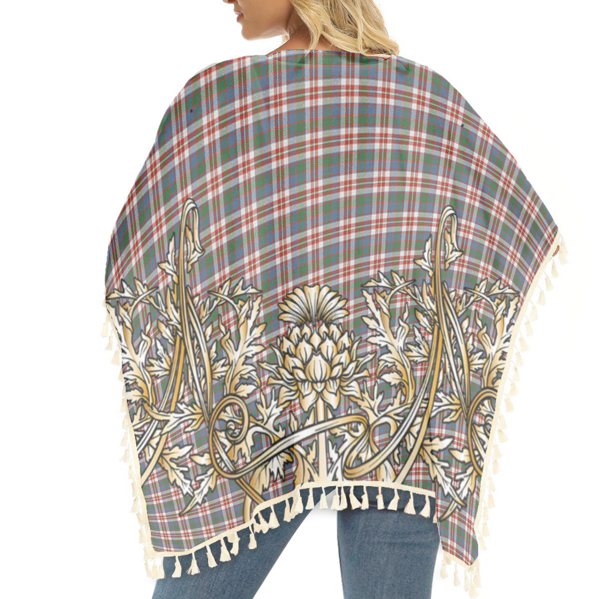 ScotsTee Shop Scottish Robertson Dress #2 Ancient Tartan Scotland Royal Golden Thistle Square Fringed Shawl
