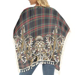 ScotsTee Shop Scottish Stewart Black Modern Tartan Scotland Royal Golden Thistle Square Fringed Shawl