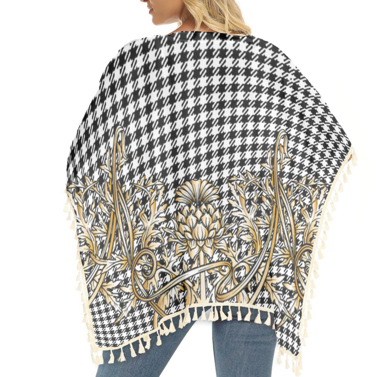 ScotsTee Shop Scottish Shepherd Tartan Scotland Royal Golden Thistle Square Fringed Shawl