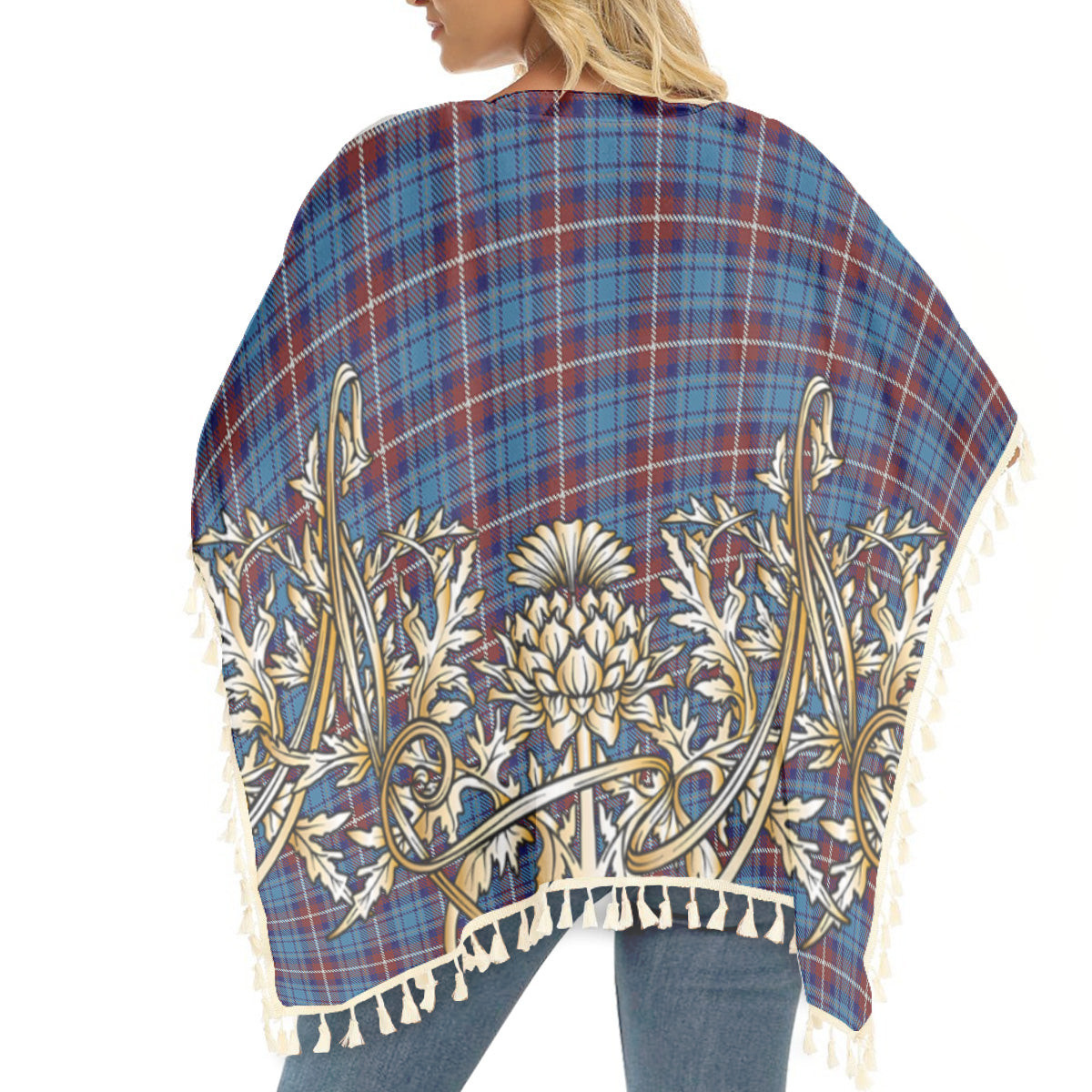 ScotsTee Shop Scottish Greer Tartan Scotland Royal Golden Thistle Square Fringed Shawl