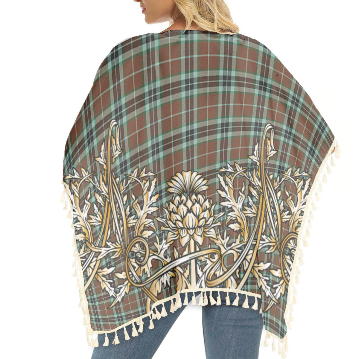 ScotsTee Shop Scottish Thompson Society Hunting Modern Tartan Scotland Royal Golden Thistle Square Fringed Shawl