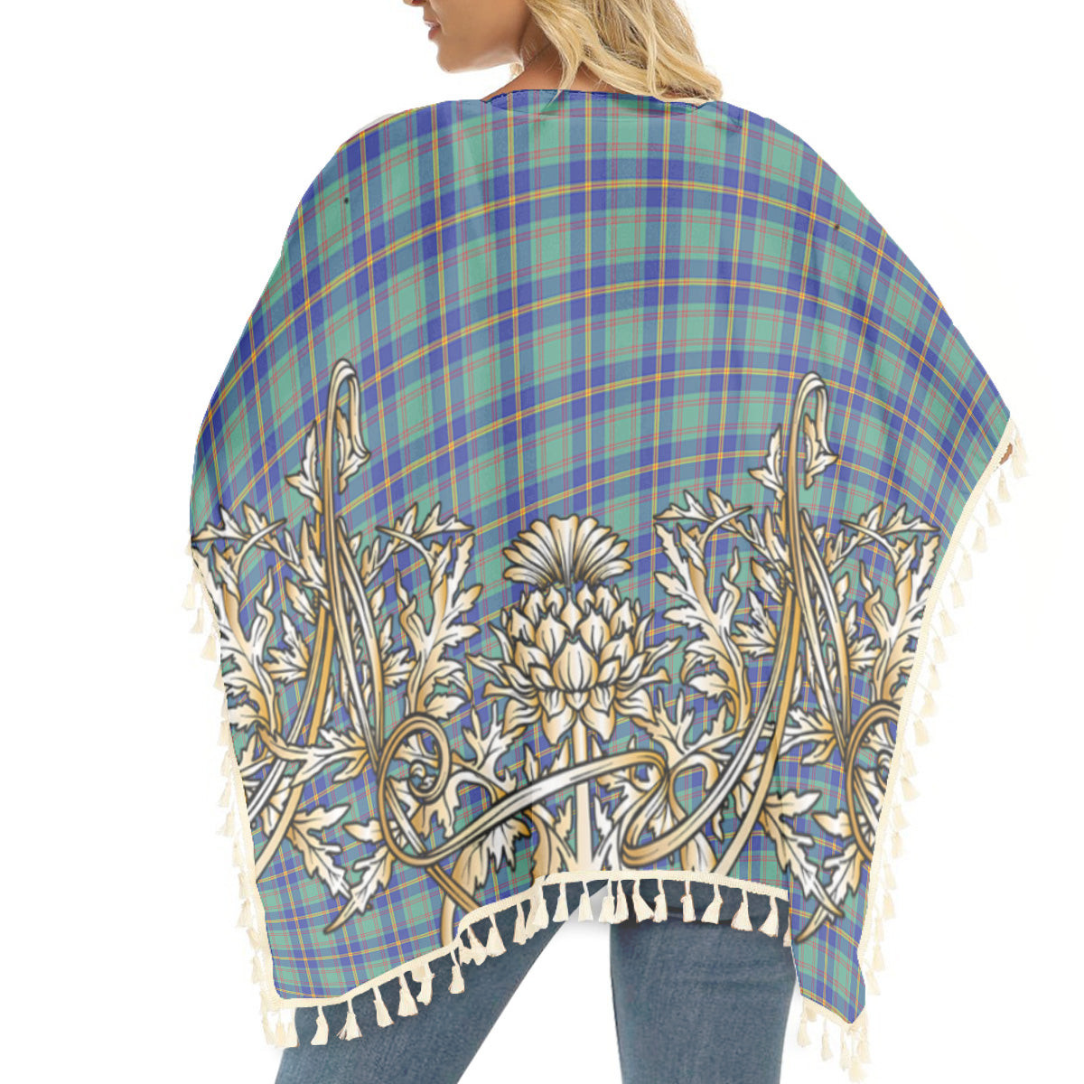 ScotsTee Shop Scottish US Marine Tartan Scotland Royal Golden Thistle Square Fringed Shawl